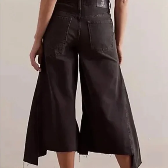 FREE PEOPLE WE THE FREE WOMENS RIPPLE WIDE LEG CROP DENIM 30 - Picture 6 of 16